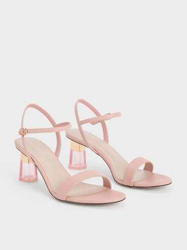 Oleana Clear Trapeze Heel Sandals, Blush, hi-res