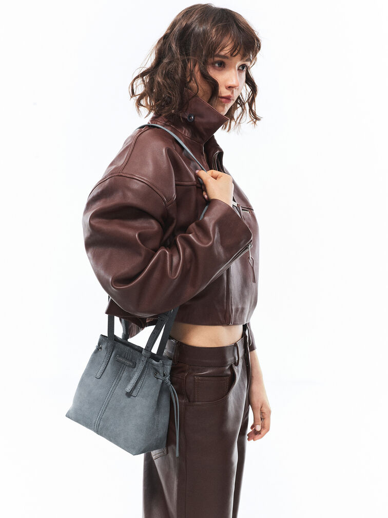 Noane Elongated-Handle Tote Bag, Smoky Blue, hi-res