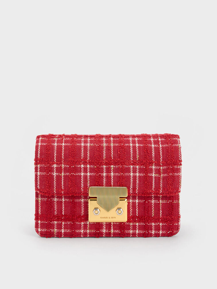 Eudora Tweed Boxy Bag, Red, hi-res