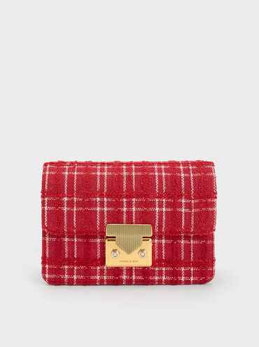 Eudora Tweed Boxy Bag, Red, hi-res