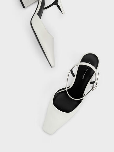 Tapered Block Heel Pumps, White, hi-res