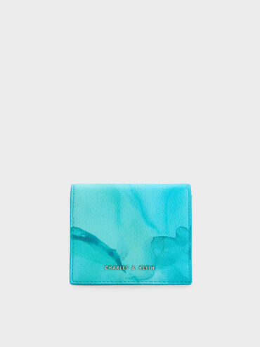 Marble-Print Bi-Fold Small Wallet, Blue, hi-res