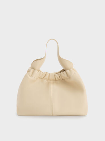 Ally Ruched Slouchy Chain-Handle Bag, Beige, hi-res