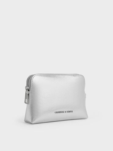 Atwood Metallic Crinkle-Effect Chain-Handle Pouch, Silver, hi-res