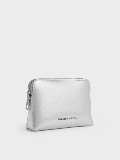 Atwood Metallic Crinkle-Effect Chain-Handle Pouch, Silver, hi-res