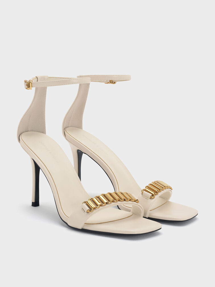 Metallic-Accent Heeled Sandals, Chalk, hi-res
