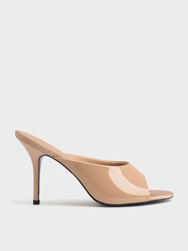 Patent Stiletto Mules, Nude, hi-res