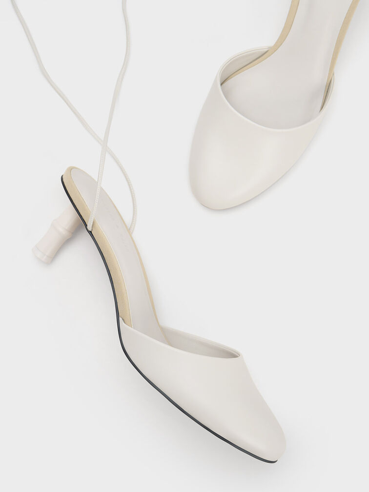 Bamboo Heel Tie-Around Pumps, White, hi-res