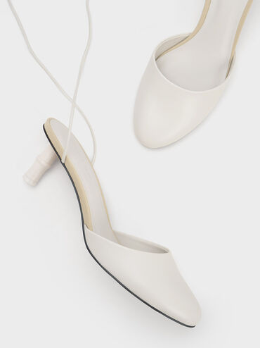 Bamboo Heel Tie-Around Pumps, White, hi-res