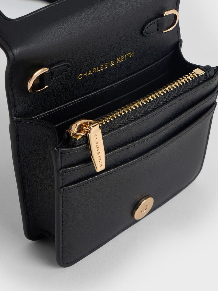 Agatha Chain-Accent Card Holder, Black, hi-res