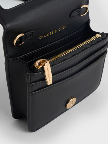 Agatha Chain-Accent Card Holder, Black, hi-res