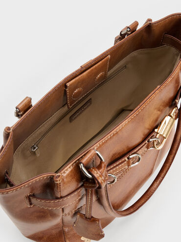 Delfina Belted Tote Bag, Distressed Tan, hi-res