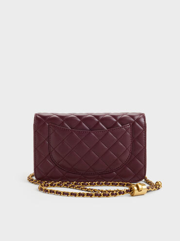 Cressida Quilted Push-Lock Clutch, Wineberry Red, hi-res