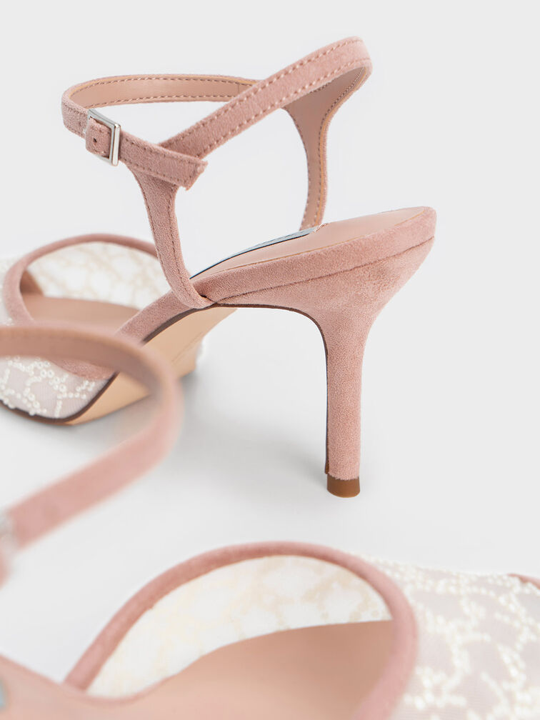 Beaded Mesh Ankle Strap Pumps, Nude, hi-res