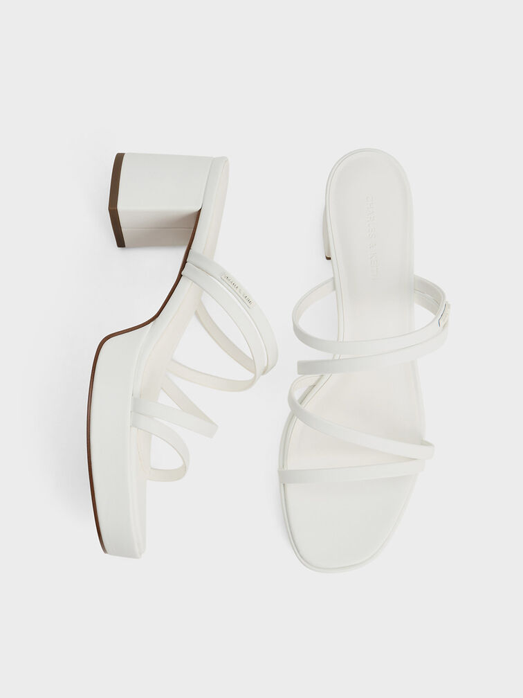 Strappy Block-Heel Mules, White, hi-res