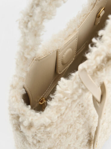 Arlys Furry Tote Bag, Beige, hi-res