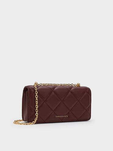 Paffuto Quilted Chain-Handle Long Wallet, Dark Chocolate, hi-res