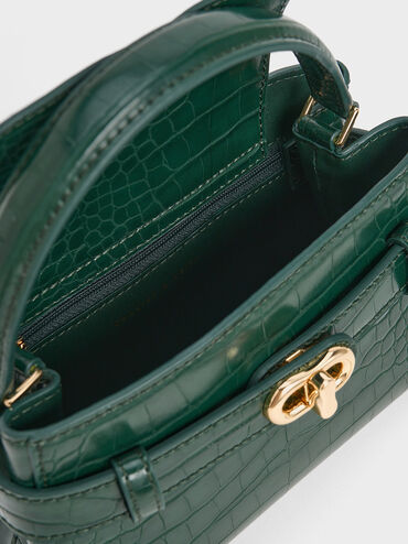 Aubrielle Croc-Effect Top Handle Bag, Dark Green, hi-res