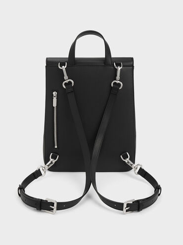 Front Flap Structured Backpack, Noir, hi-res