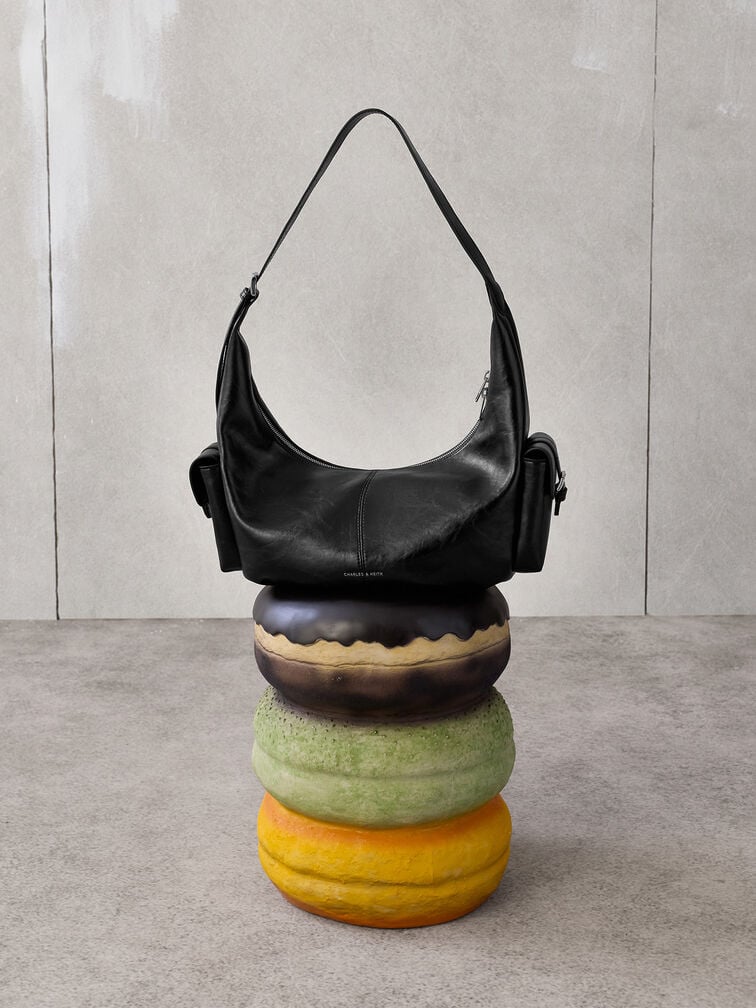 Large Bessie Side-Pocket Hobo Bag, Noir, hi-res