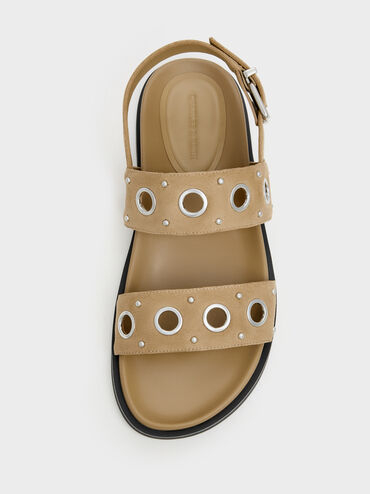Faux Suede Grommet Crossover Slingback Sandals, Sand, hi-res