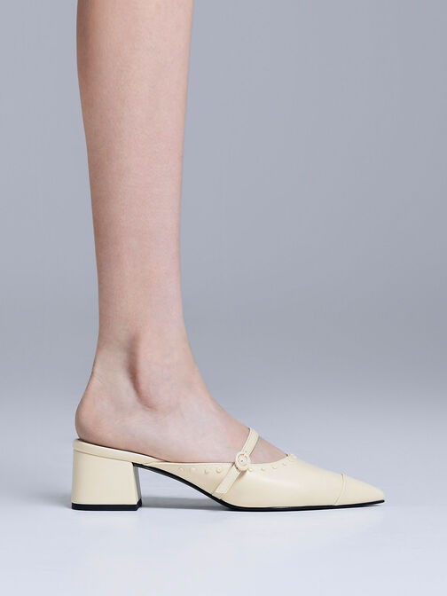 Studded Pointed-Toe Block Heel Mules, Chalk, hi-res