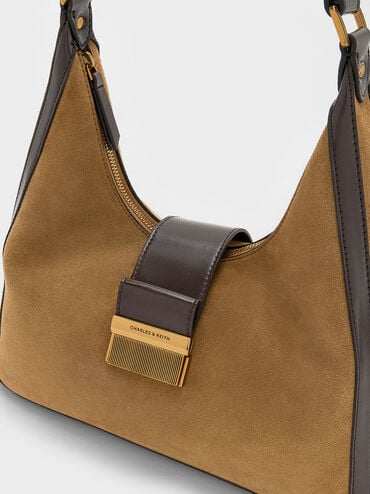 Charlot Recycled Suede Hobo Bag, Sahara Sand, hi-res