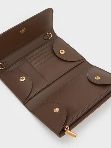 Octavia Front Flap Long Wallet, Dark Brown, hi-res
