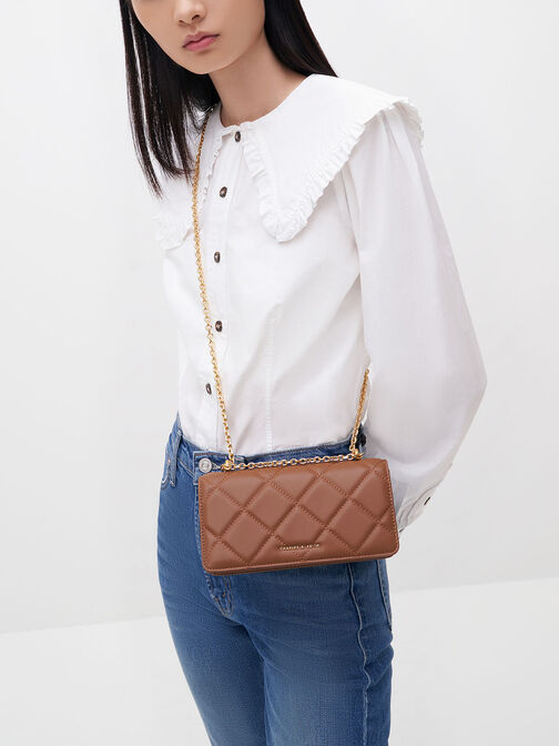 Paffuto Chain Handle Quilted Long Wallet, Chocolate, hi-res