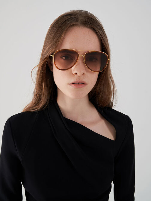 Recycled Acetate Gradient Tint Aviator Sunglasses, T. Shell, hi-res