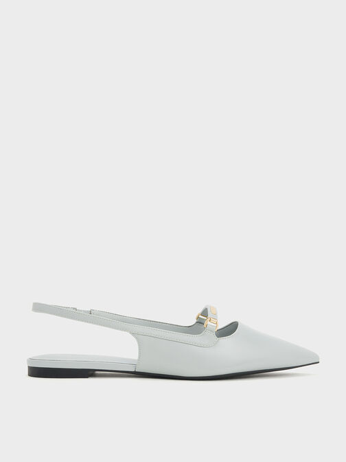 Metallic Bar Accent Slingback Flats, Light Grey, hi-res