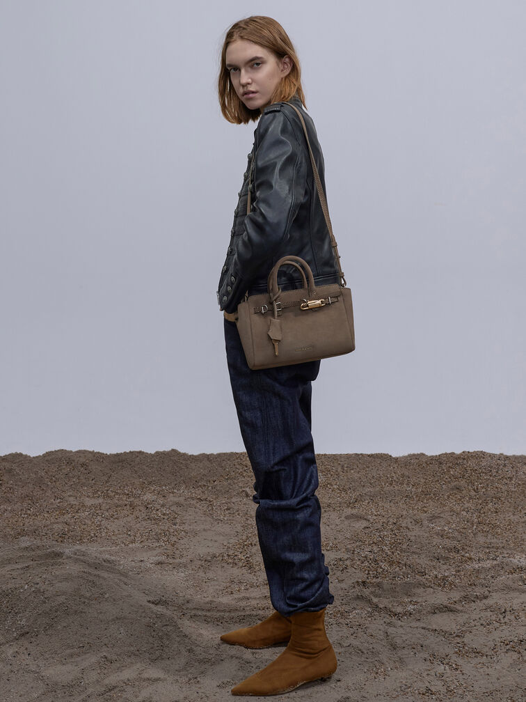 Mini Delfina Belted Tote Bag, Stone Grey, hi-res
