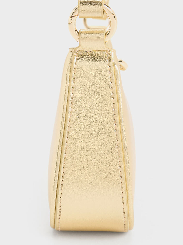 Elspeth Metallic Curved Shoulder Bag, Gold, hi-res
