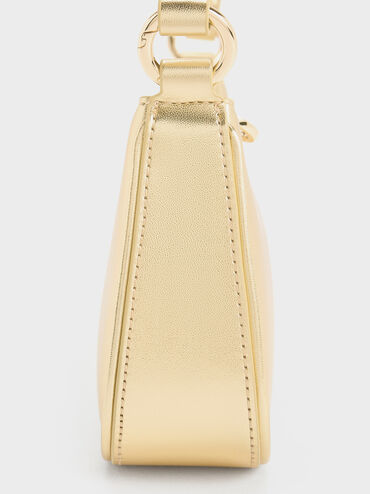 Elspeth Metallic Curved Shoulder Bag, Gold, hi-res