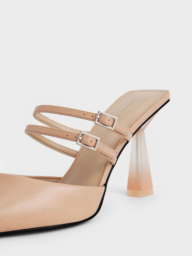 Strappy Slant Heel Mules, Nude, hi-res