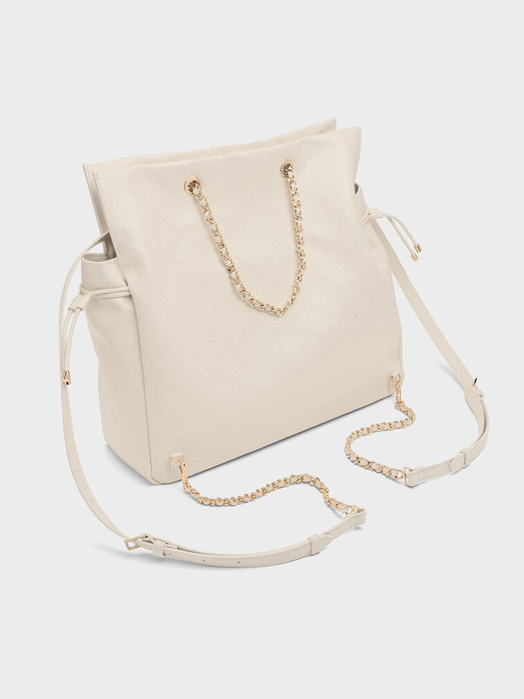 Duo Quilted Braided-Strap Drawstring Two-Way Backpack, Cream, hi-res