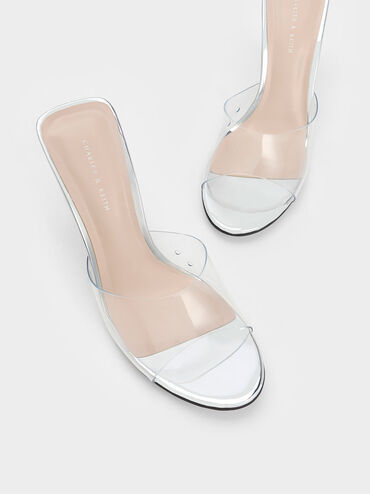 Metallic Sculptural Heel Wedges, Silver, hi-res
