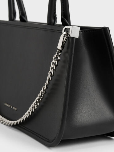 Curved Handle Geometric Bag, Black, hi-res