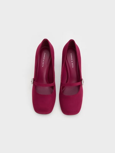 Textured Crystal-Embellished Mary Jane Pumps, Red, hi-res