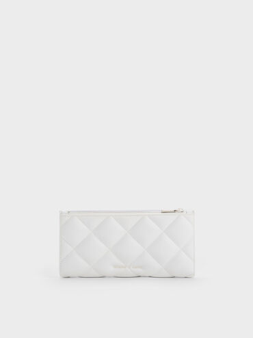Danika Quilted Long Wallet, White, hi-res