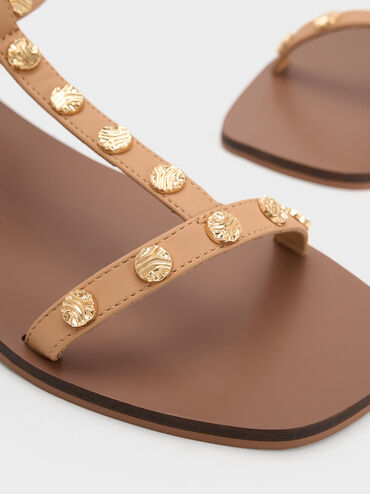 Studded Gladiator Sandals, Camel, hi-res