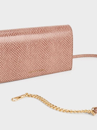 Tallulah Snake-Print Push-Lock Wallet, Blush, hi-res