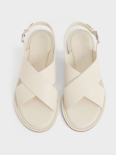 Crossover-Strap Slingback Sandals, Chalk, hi-res