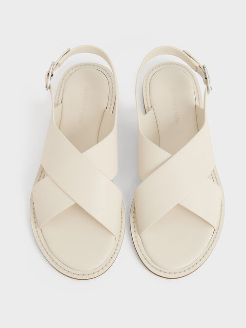 Crossover-Strap Slingback Sandals, Chalk, hi-res