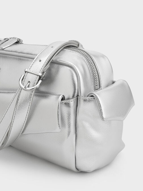 Rachel Elongated Multi-Pocket Shoulder Bag, Silver, hi-res