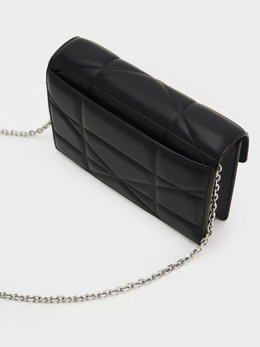 Blanche Chevron Chain-Strap Clutch, Noir, hi-res