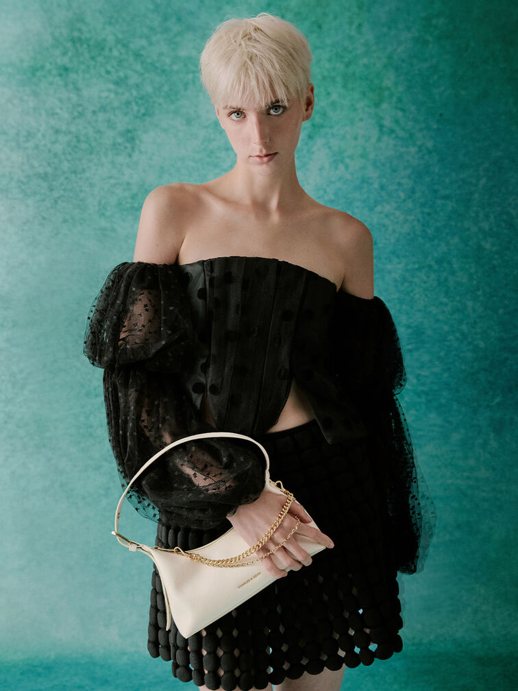 Atwood Chain-Embellished Shoulder Bag, Cream, hi-res