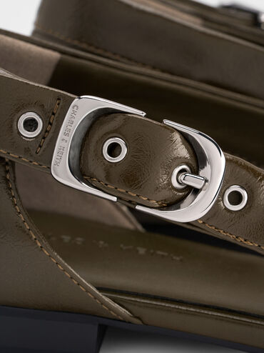 Buckled Cut-Out Ballet Flats, Olive, hi-res