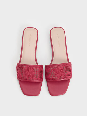 Mesh Knitted Slide Sandals, Red, hi-res