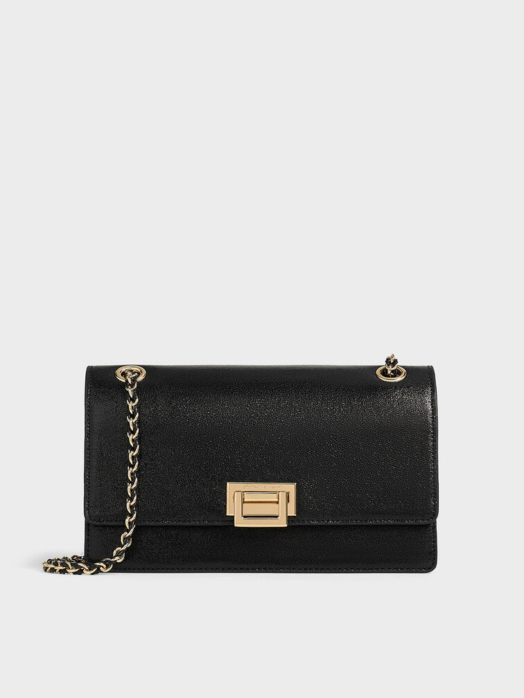 Everline Glittered Braided-Strap Shoulder Bag, Black, hi-res